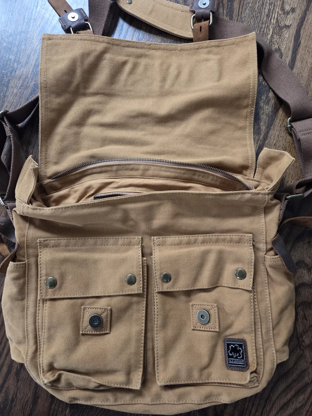 S.C. Cotton Vintage Military Style Canvas & Leather Messenger Bag Khaki